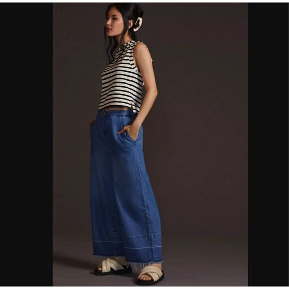 Anthropologie's Pilcro Castaway High-Rise Jeans, Size 31 T Wide Leg Raw Hem - Picture 3 of 15